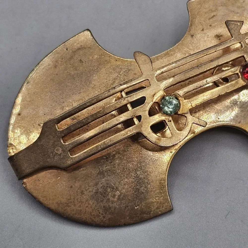 Vtg Cello Bass Brooch Pin Brass Dimensional Rhinestone Music Notes 1950s - Picture 3 of 9